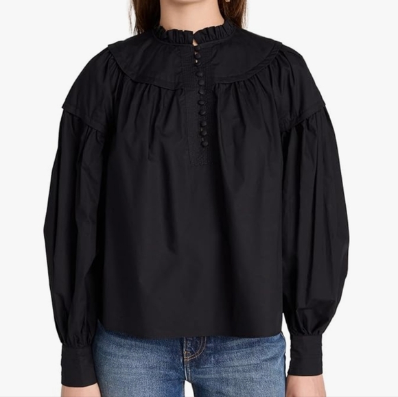 Ulla Johnson Black Marika Poplin Balloon Long Sleeve Blouse Women's Size 8 - Picture 6 of 14